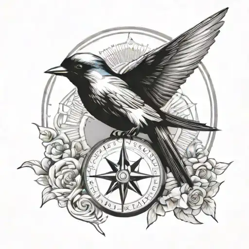 Swallow and compass  tattoo design idea