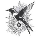 Swallow and compass  tattoo design idea