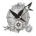 Swallow and compass  tattoo design idea