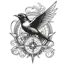 Swallow and compass  tattoo design idea
