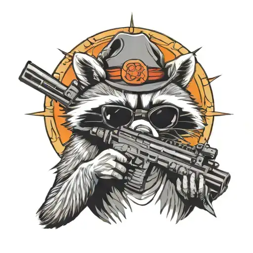 Cholo looking raccoon aiming down sight of an ar 15 tattoo design idea