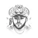 mac miller portrait with a lotus flower background tattoo design idea