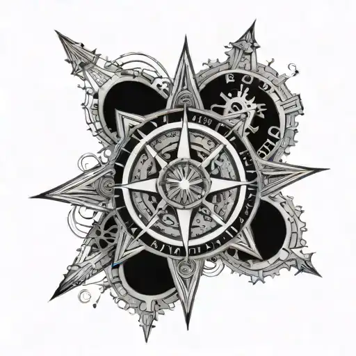 An intricate compass design incorporating elements of the marine corps insignia tattoo design idea
