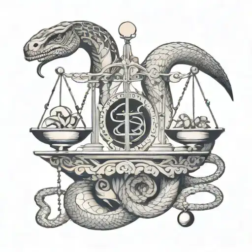 libra scale and snake tattoo design idea