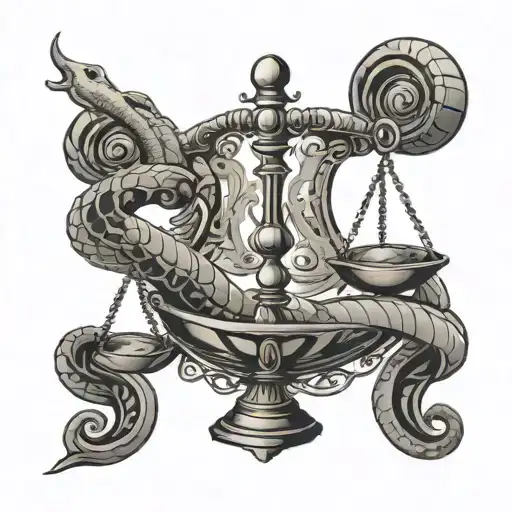 libra scale and snake tattoo design idea