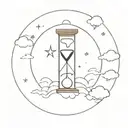 Hourglass and inside it sun, moon, stars and clouds. Black and white, minimalistic and witch wibes. tattoo design idea