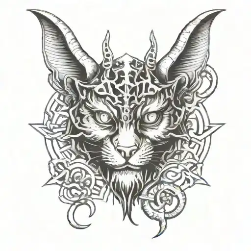 cat face satanic baphomet symbol tattoo design idea
