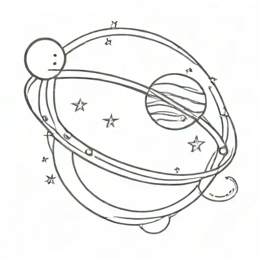 swirly arm band with five lines with sun, moon, Saturn and a ufo tattoo design idea