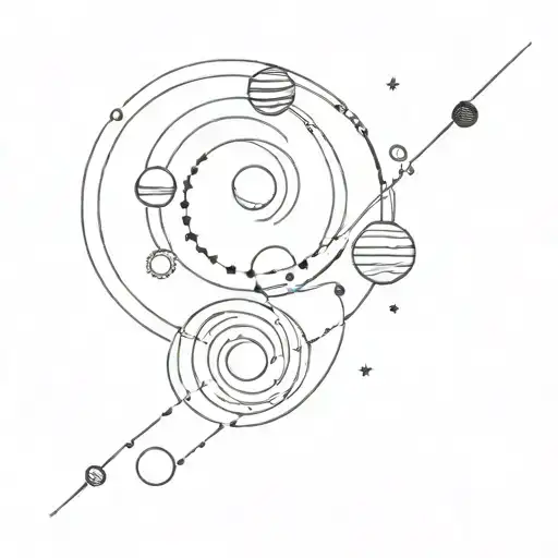 5 swirly lines with solar system tattoo design idea