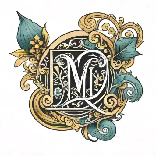 tattoo of the letter M with fibonacci spiral tattoo design idea