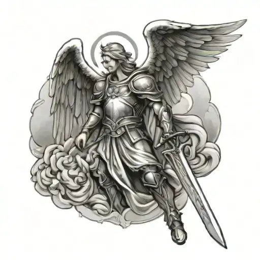 guardian angel holding a sword tattoo design idea