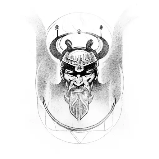 A black and grey tattoo of a Viking warrior meditating, representing inner strength and destiny tattoo design idea