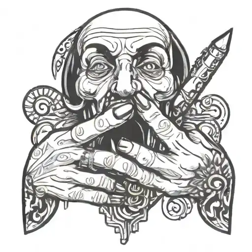 A hand with long fingernails touches lips tattoo design idea