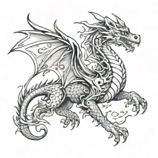 fantasy dragon tattoo flying in the sky tattoo design idea