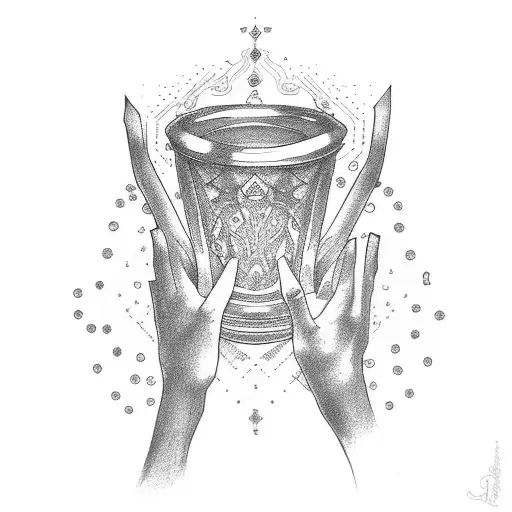hand holding chalice tattoo design idea