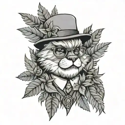 Furry Loona helluva boss surrounded by weed leaves tattoo design idea
