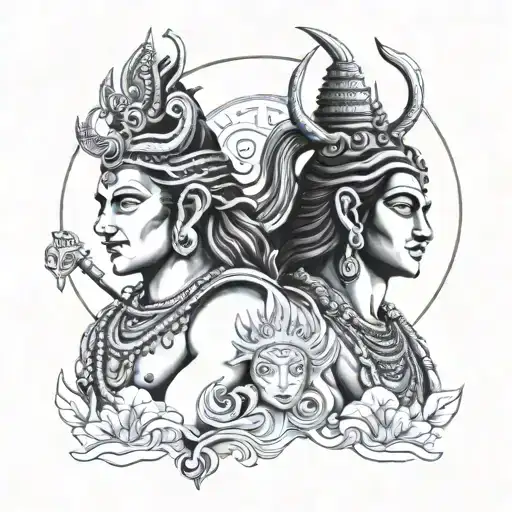 lord shiva,krishna and vishnu mahesh trilogy tattoo design idea