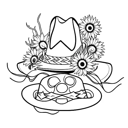 1965 corvette, cowboy hat and sunflower memorial  tattoo design idea