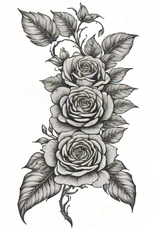 floral piece with rose, ranunculus, eucalyptus, and hibiscus tattoo design idea