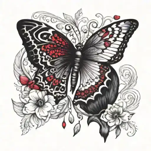 Butterfly with ruby gems tattoo design idea