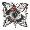 Butterfly with ruby gems tattoo design idea