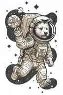 westie dog astronaut floating in space dotwork monochrome simple cartoonish tattoo design idea