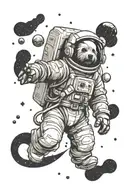 westie dog astronaut floating in space dotwork monochrome simple cartoonish tattoo design idea