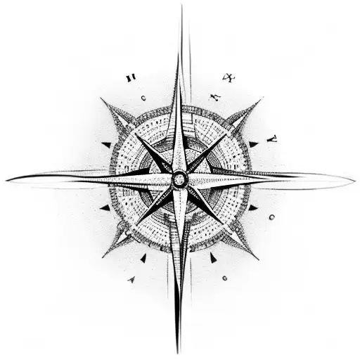 A dotwork design of a compass rose with lungs instead of directional points, representing the client's love for travel and respiratory therapy tattoo design idea
