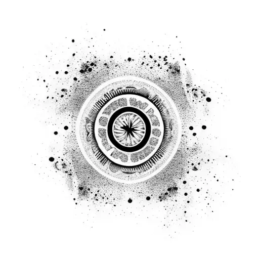 black-themed yin-yang design incorporating Tony Soprano's fedora and Dexter's iconic blood spatter patterns tattoo design idea