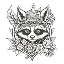 A cute animal mashup featuring a raccoon, panda, and unicorn in a gothic setting tattoo design idea