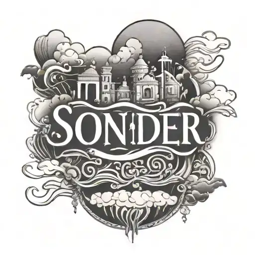the word "SONDER" with shade of clouds tattoo design idea