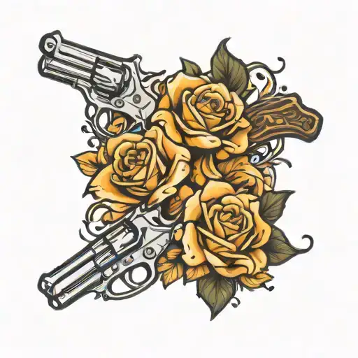 Bonnie and Clyde inspired design featuring pistols tattoo design idea
