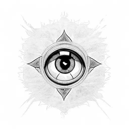 eye with rays around it , surrounded by akatsuki cluds tattoo design idea