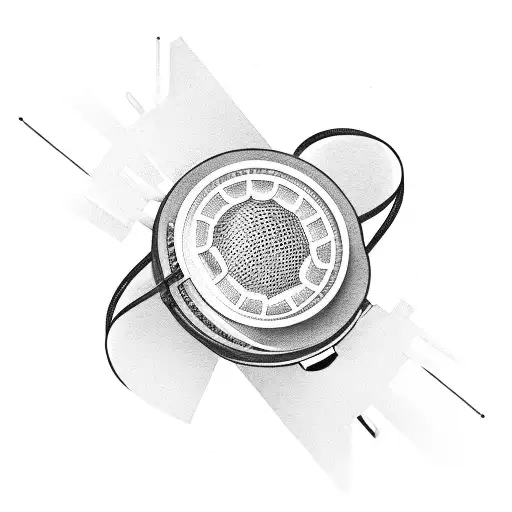 An old school microphone intertwined with guitar picks, showcasing the fusion of different musical elements tattoo design idea