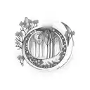 A mystical forest scene with a crescent moon and stars shining through the trees tattoo design idea