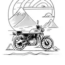 minimal mountain and waves ,need a royal enfield himalayan bike minimal sketch  in the middle of mountains and waves tattoo design idea