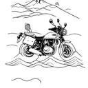 minimal mountain and waves ,need a royal enfield himalayan bike minimal sketch  in the middle of mountains and waves tattoo design idea