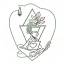 a jade plant, king of hearts playing card, and island, pyramid, and a heart with a girl on it  tattoo design idea