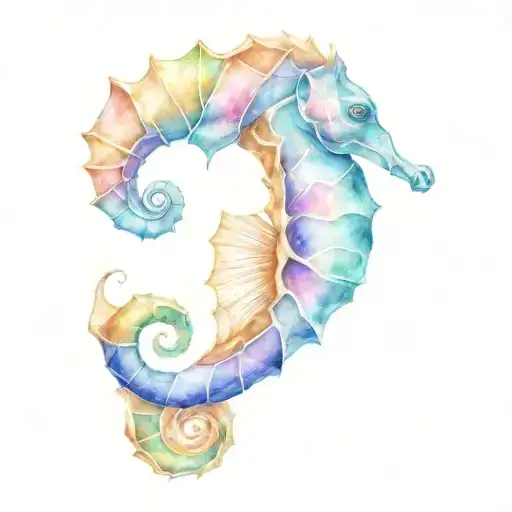 sea horse and shells  tattoo design idea