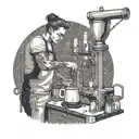 A barista brewing coffee in a surreal art studio setting tattoo design idea