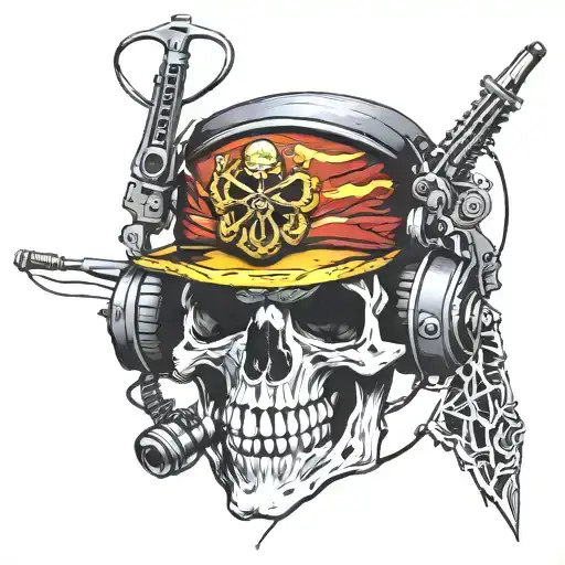 marine corp skull wearing headphones tattoo design idea