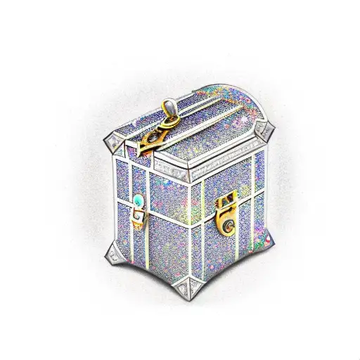 treasure chest with diamonds sparkles with space for names inside  tattoo design idea
