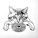 A cat sitting on a vinyl record with Juice wrld album art tattoo design idea