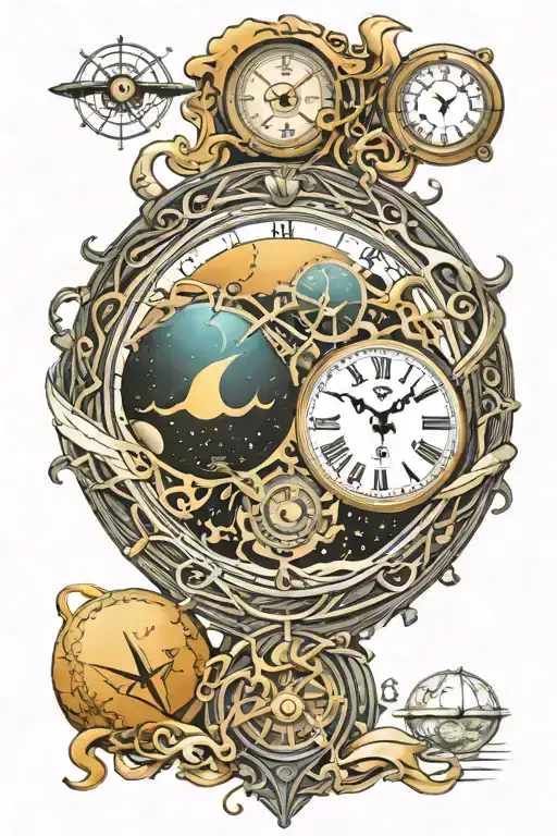 time travel clock endless vast universe aliens peace harmony perfect  tattoo design idea