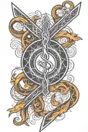 black lightning that blends into infinity sign that blends into cross then into a guitar tattoo design idea