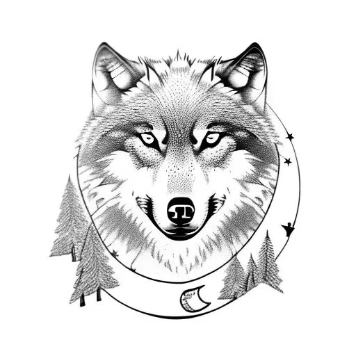 Wolf with Moon tattoo design idea