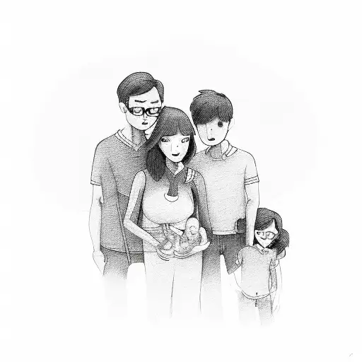 family of four mom dad boy boy tattoo design idea