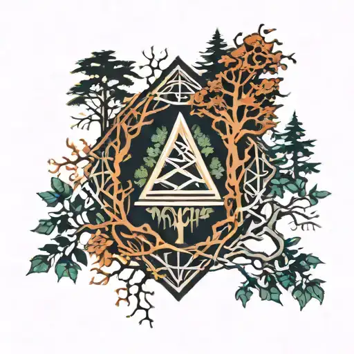 Enter Shikari Logo, surrounded by trees, framed in a square tattoo design idea
