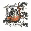 Enter Shikari Logo, surrounded by trees, framed in a square tattoo design idea