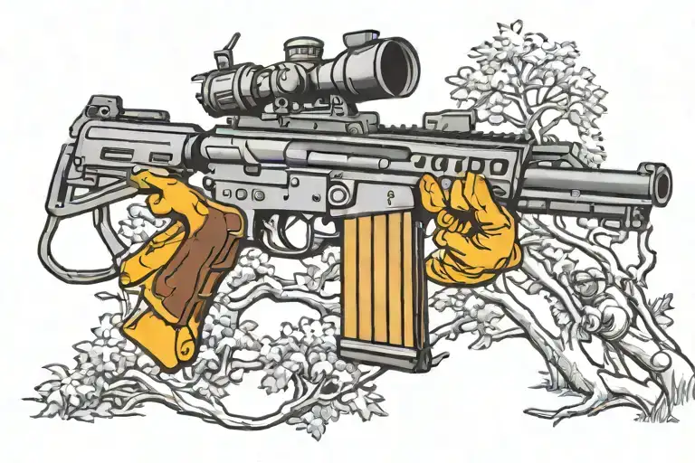 trees, rifles, usmc, eages, jeeps tattoo design idea